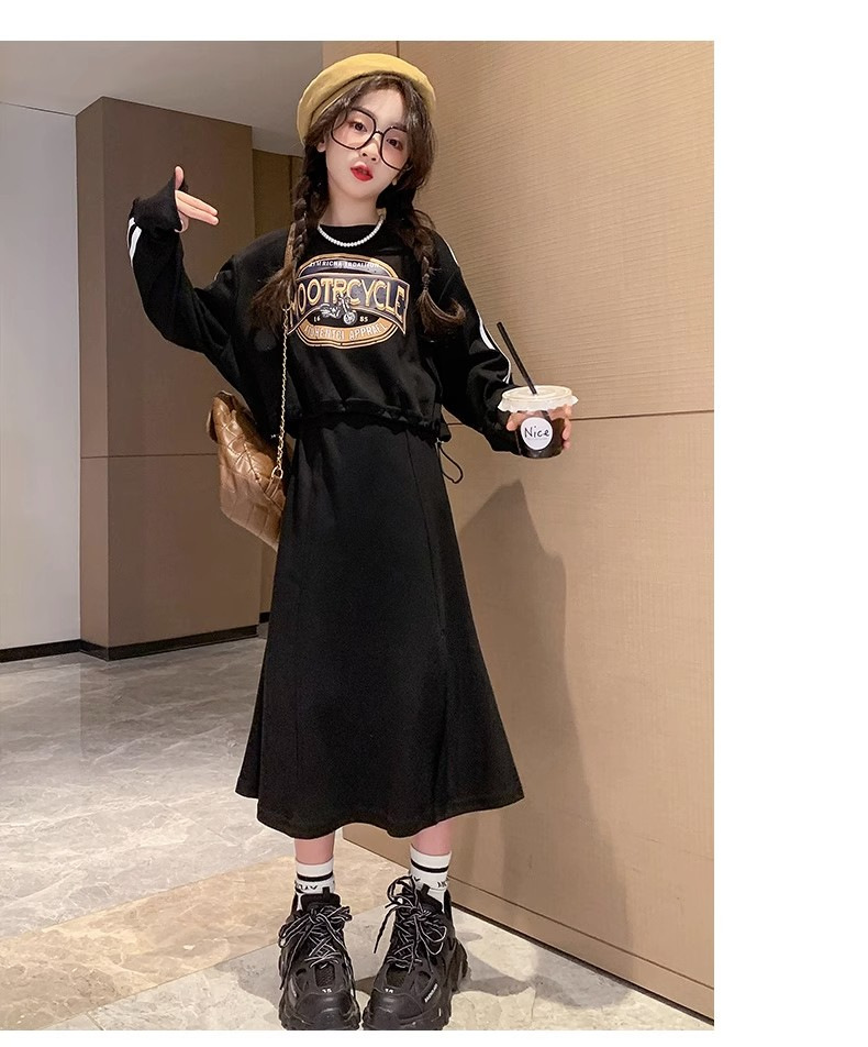 Mädchen Frühling und Herbst neuer langärmeliger Pullover, mittellanger Rock zweiteilig 2023, trendige Damenmode, dünner Stil_voghion.com