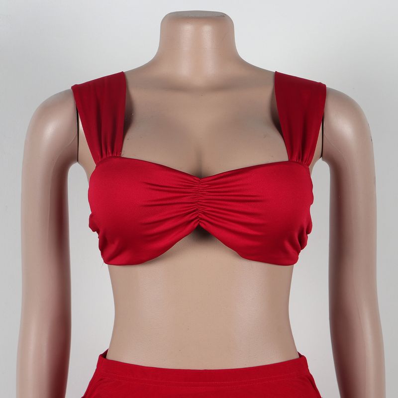 Ensemble deux pièces jupe à volants décontractée pour femme_voghion.com
