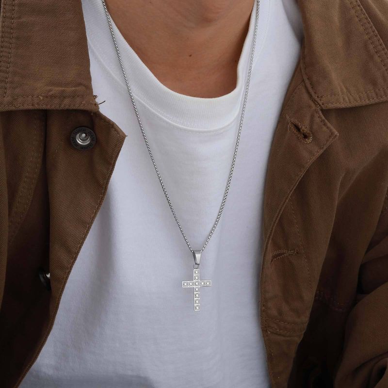 Collana con ciondolo a croce da uomo, in acciaio, accessori moda_voghion.com