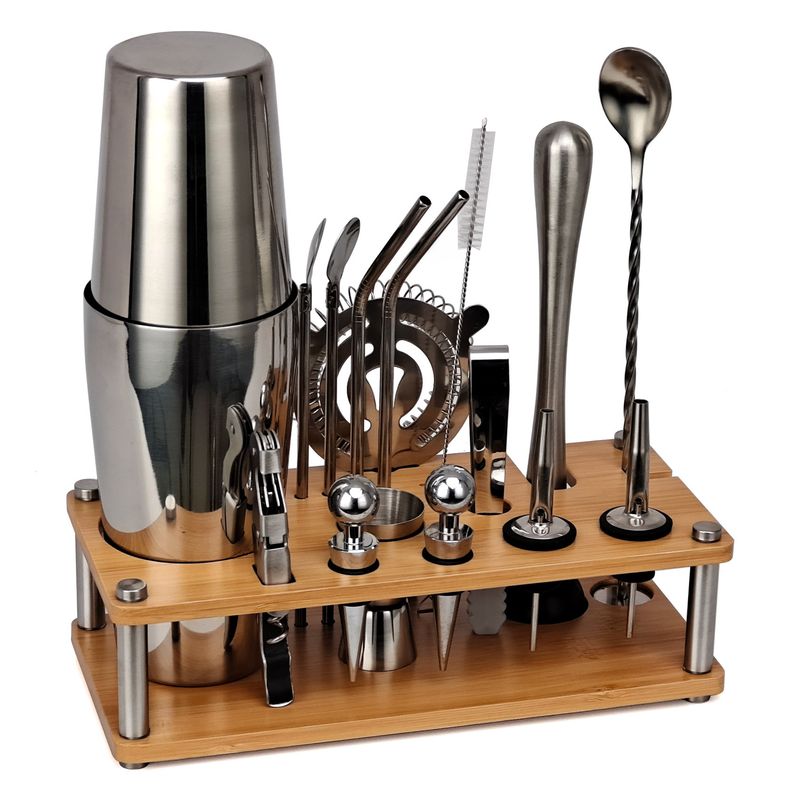 Neu Bambus Acryl Stehen Cocktail Bar Werkzeuge 17-Teiliges Set Shaker Stroh_voghion.com