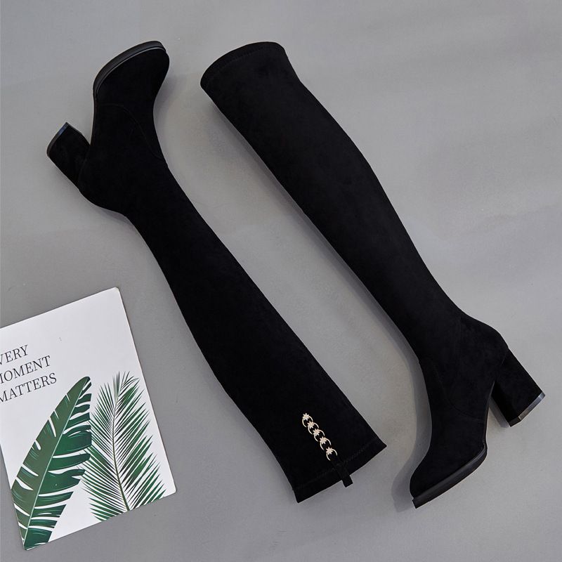 Autumn Winter Over-the-Knee For Women, Chunky Suede Slimming Elastic Lined High Heel Boots, Women's Long Boots_voghion.com