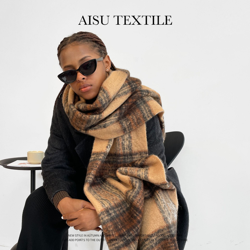 Weicher, mohairähnlicher, karierter Schal – warmer Winterschal für Damen (47 x 230 cm, kariertes Design, leicht und gemütlich, vielseitiges Styling)_voghion.com