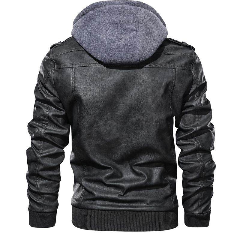 Men's Clothing leather jacket men's slim zipper PU motorcycle youth hooded coat jacket_voghion.com