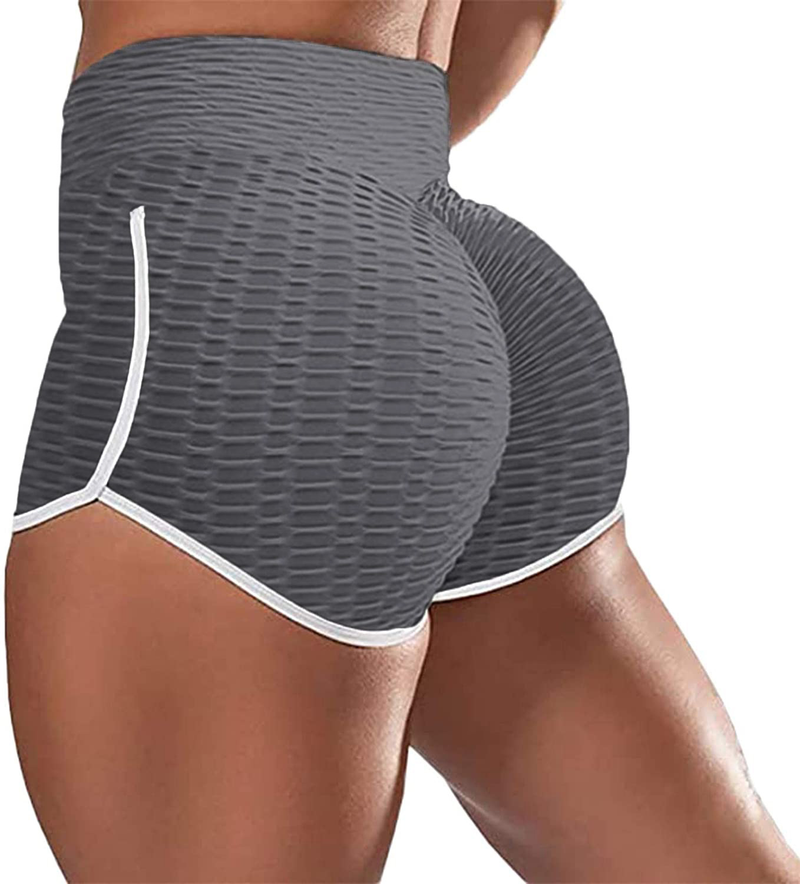 Kvinder Plus Size sorte højtaljede hofteløftende yoga-løbeshorts_voghion.com
