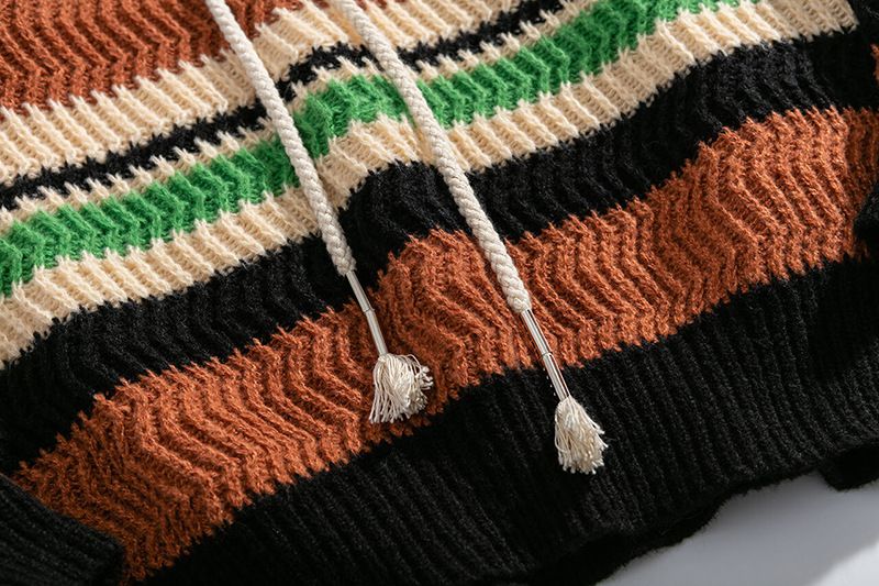 Pull oversize en tricot à rayures arc-en-ciel, col polo, unisexe, style décontracté, pour couple, automne-hiver, nouveauté_voghion.com