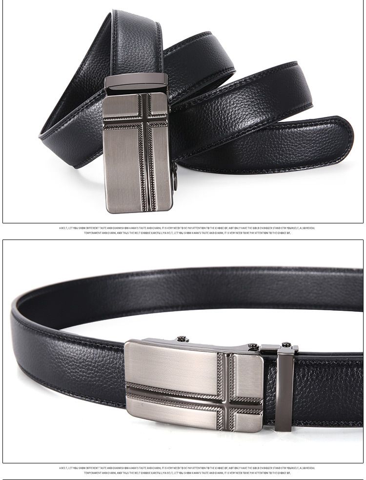 Cintura da uomo con fibbia automatica Cintura casual Cintura per giovani e mezza età Cintura da uomo a doppia linea Stall Goods_voghion.com