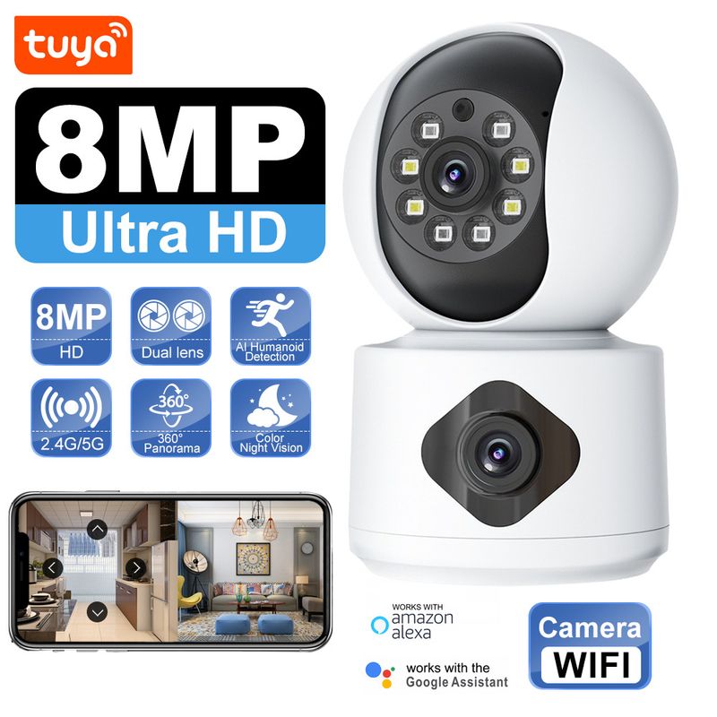Cámara IP de seguridad para el hogar CCTV Tuya PTZ360° con wifi y lente dual_voghion.com
