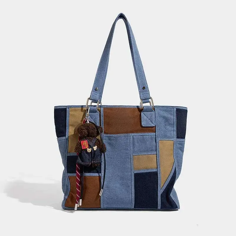 Designer 2025 Casual Moda Femminile Grande Capacità Tote Semplice Donna Patchwork Viaggio Spalla All-matched Denim Borse a Mano_voghion.com