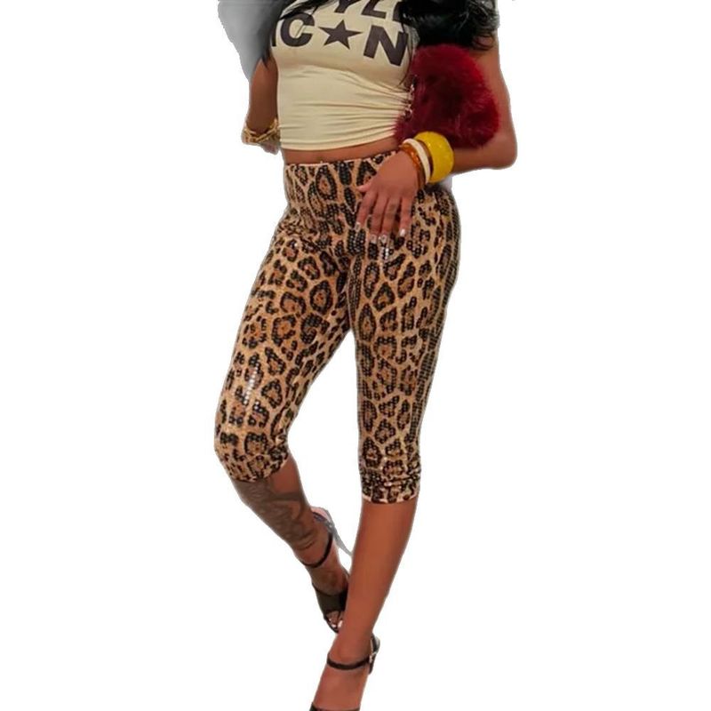2025s 51664 Trendy Pailletten Stil Damenmode Neue Leopard Print Stretch Hot Pants Elastische Taille Casual Shorts Frauen_voghion.com
