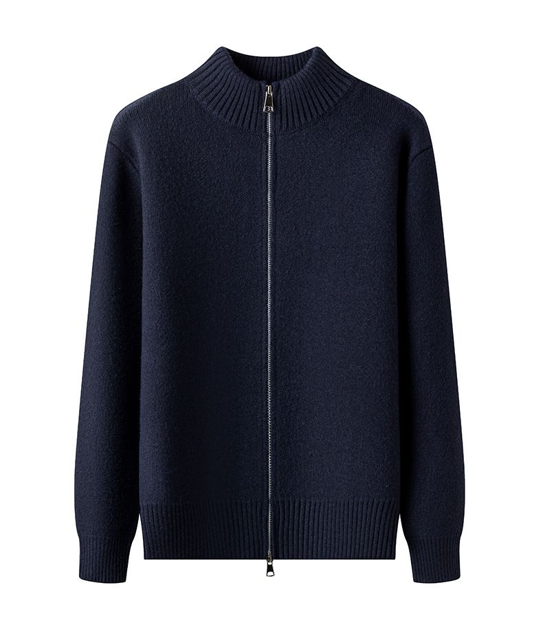 Herenkleding Heren grofgebreide cardigan met dubbele ritsen - Zachte winterjas met hoge hals, zwart en grijs (relaxte pasvorm, machinewasbaar)_voghion.com
