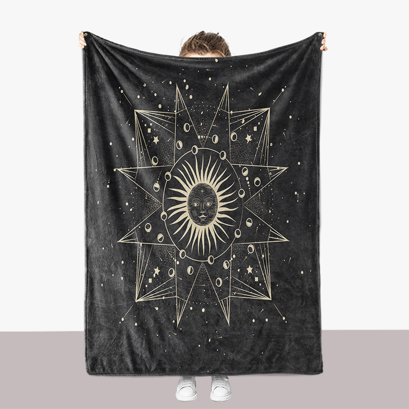 Coperta ispessita per divano in flanella stampata in 3D della serie Universe Moon Sun_voghion.com