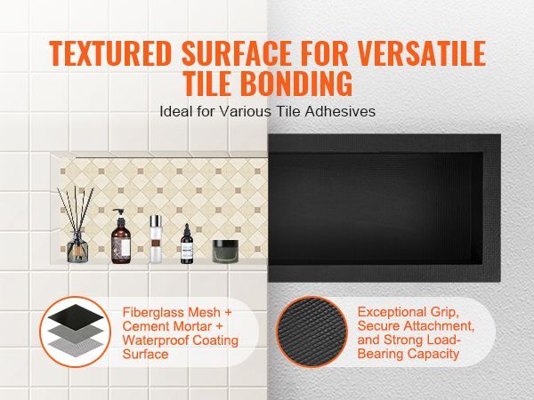 VEVOR Shower Niche Ready For Tile 16" X 50", Single Shelf Organizer, Square Corners Wall-inserted Niche Recessed, Sealed Protection Modern Soap Storage Niche For Shower Bathroom, Black_voghion.com