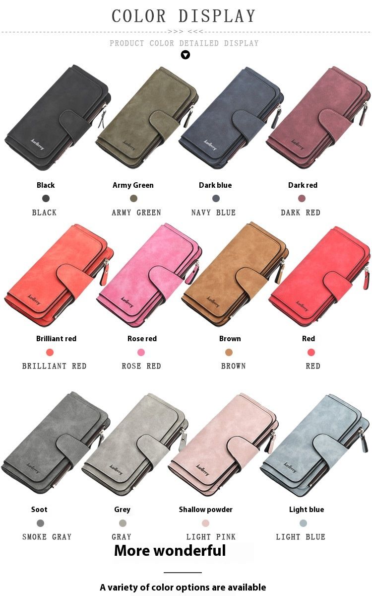 Baellerry Multi-card Frosted Two-color Fabric Tri-fold Commuter Hundred Ladies Long Wallet Vertical Clutch Bag_voghion.com
