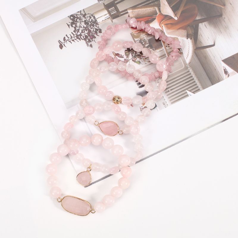 Ronn Perlen Natursteen Armbänner Rosa a Wäiss Set Elastesch Perlen Verstellbar_voghion.com