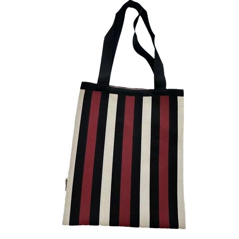 Nieuwe contrasterende kleur gestreepte gebreide tas Japanse en Koreaanse grote capaciteit schoudertas tote tas forensen handtas strandtas_voghion.com