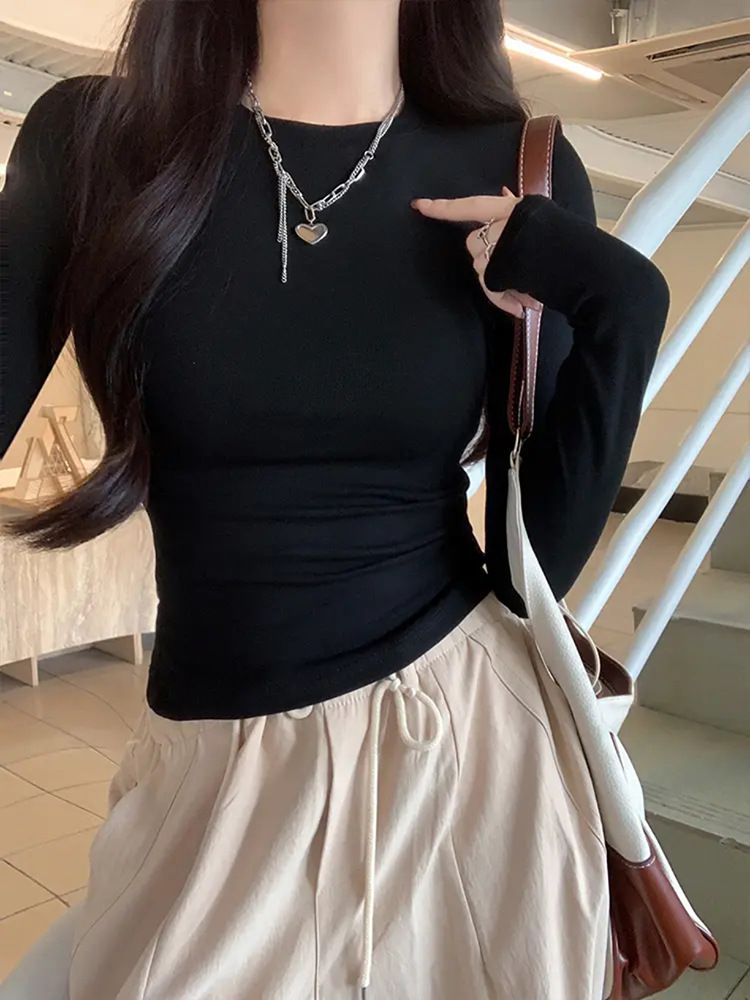 Dameskleding Wit Korte Mouw Dames Winter Plus Fluwelen Slim Fit Hot Girl Korte Onderkant Shirt Zomer Ronde Hals Ondergoed_voghion.com