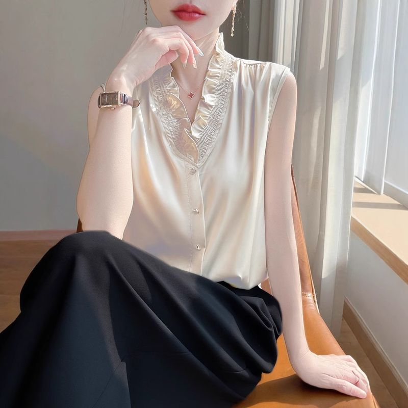 High-Quality Versatile Ruffled Edge Vest Shirt Women's Top Summer New Fashion Trend Elegant_voghion.com