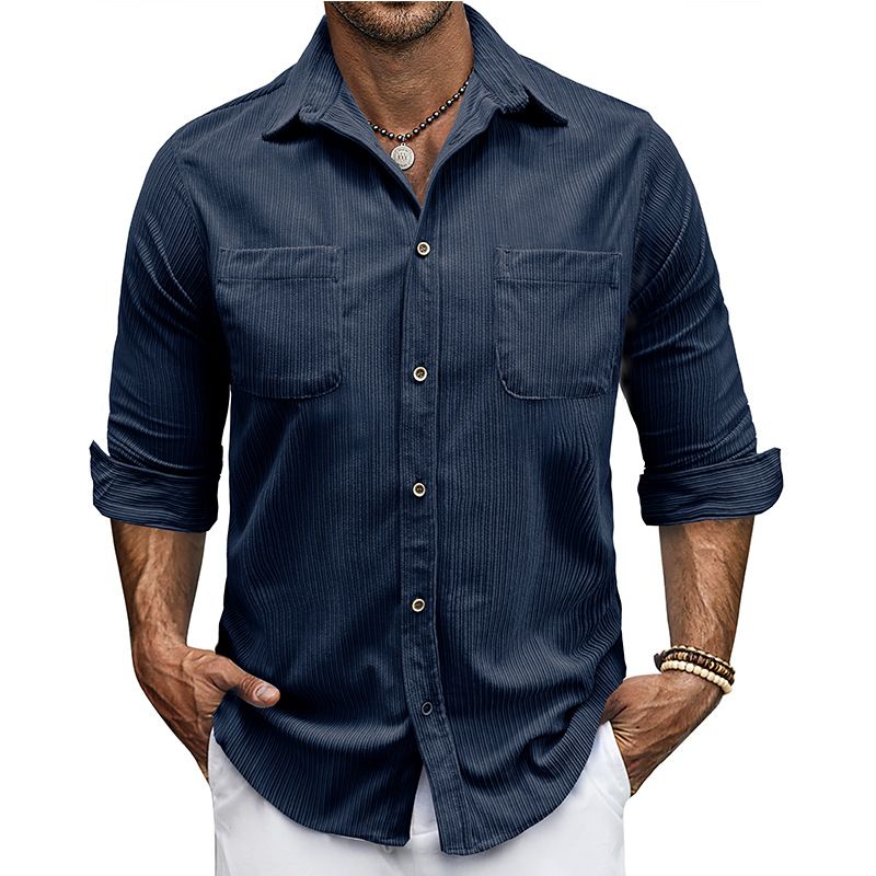 Camicie casual da uomo per autunno e inverno, camicie a maniche lunghe in velluto a coste da uomo, top con risvolto_voghion.com
