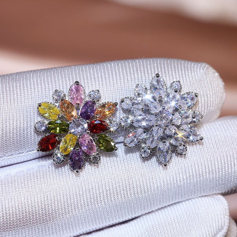 Cao Shis neue Luxus-Sonnenblumen-Doppel-Zirkon-Damenohrringe, modische Damen-Ohrringe aus Kupfer, Accessoires_voghion.com