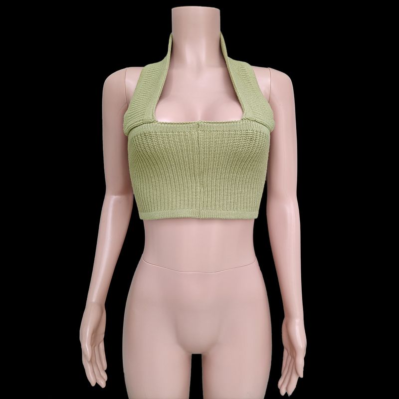 2025 Îmbrăcăminte europeană și pentru femei, sexy, cu halter de vacanță, iepure, fleece tricotat, pulover, fără bretele, vestă, maiou_voghion.com
