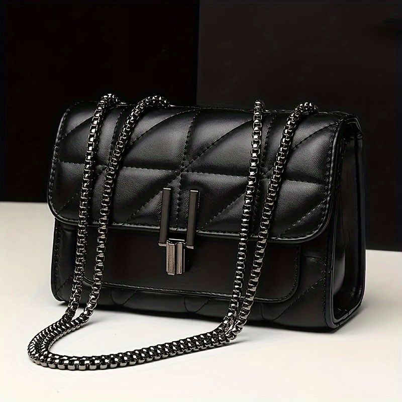 Elegant Women's Shoulder Bag, Quilted PU Leather, Small Chic Crossbody Bag With Chain Strap, Simple Unique Underarm Fashion Purse_voghion.com