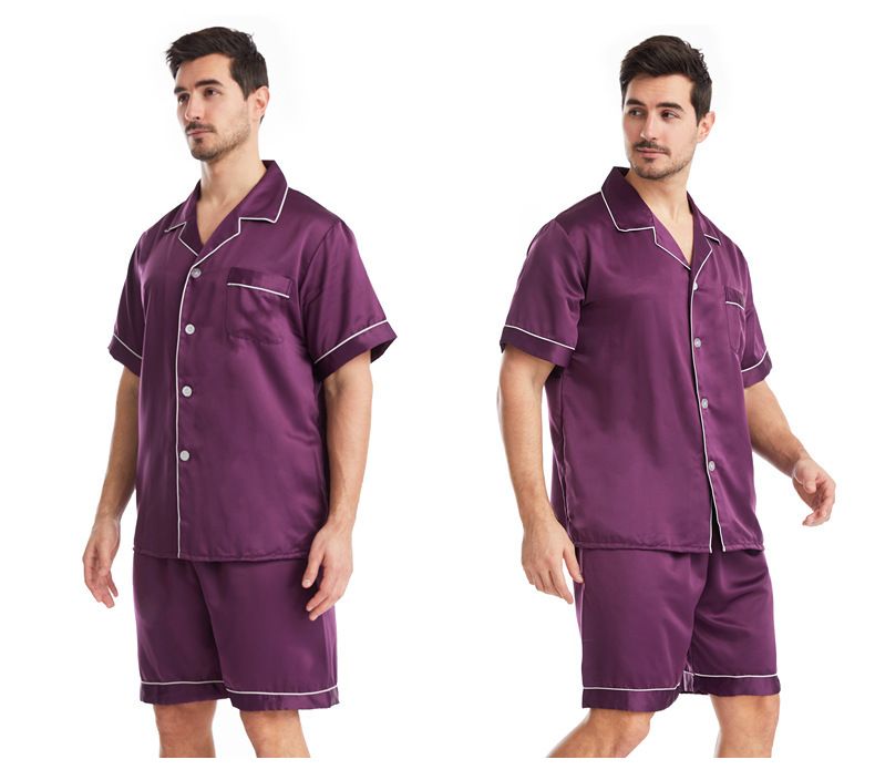 Moške enobarvne moške pižame s kratkimi rokavi velike velikosti Sleep & Lounge, poletna mat satenasta obleka na preklop, preprosta obleka za prosti čas za dom_voghion.com