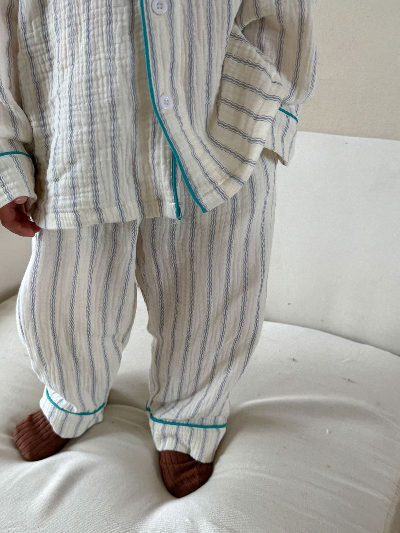 Pijamas para niños, conjunto de manga larga de gasa de algodón para primavera y otoño para niñas y niños, ropa para el hogar_voghion.com