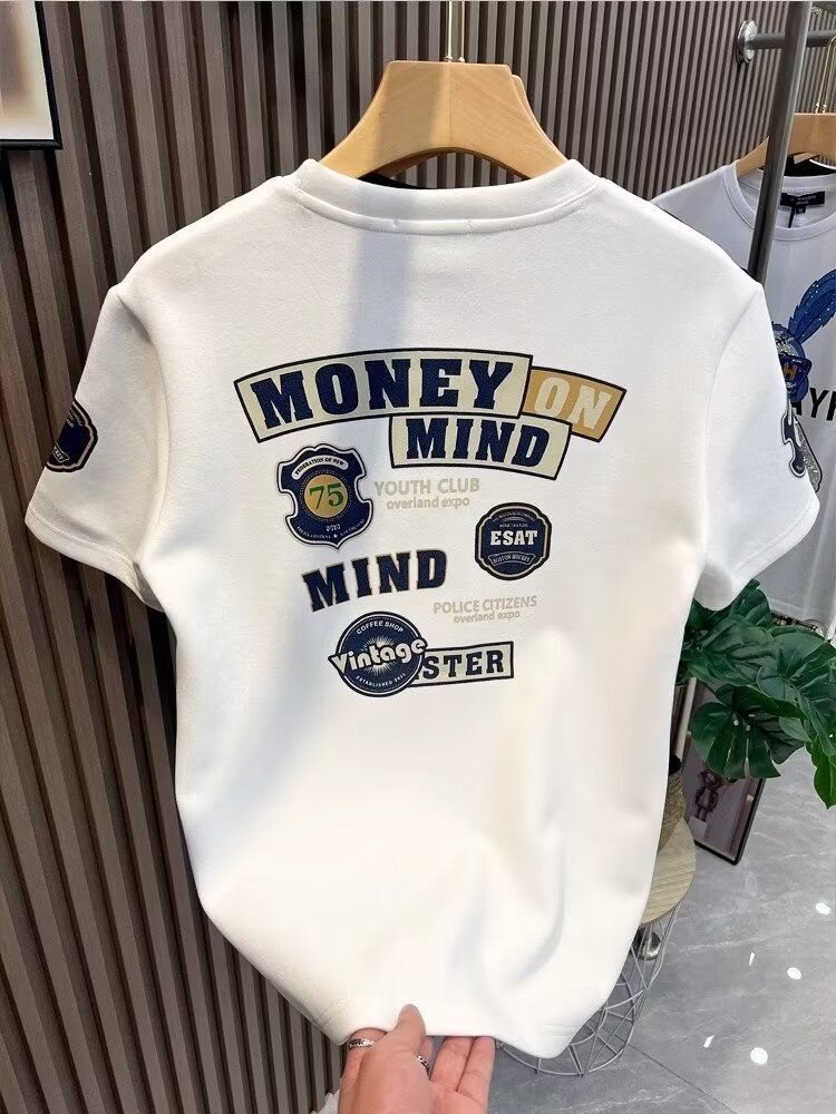 2024 nuovo marchio di moda da uomo a maniche corte estivo in puro cotone t-shirt netta celebrità tendenza giovanile modello semplice stampato top_voghion.com