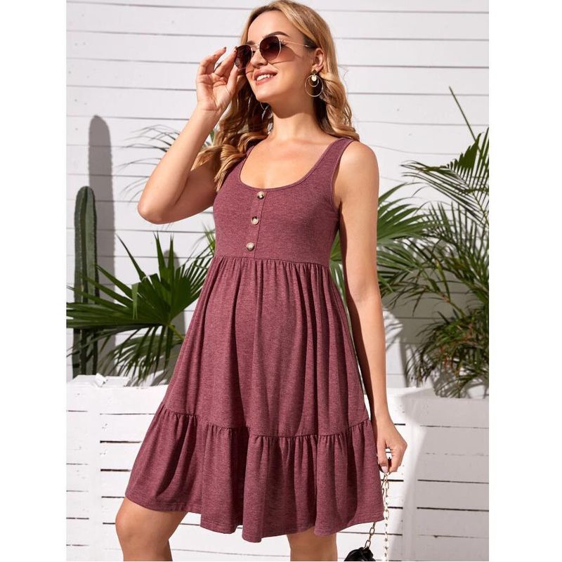 Nova saia colete para gestante com babados e botões na frente, vestido linha A_voghion.com