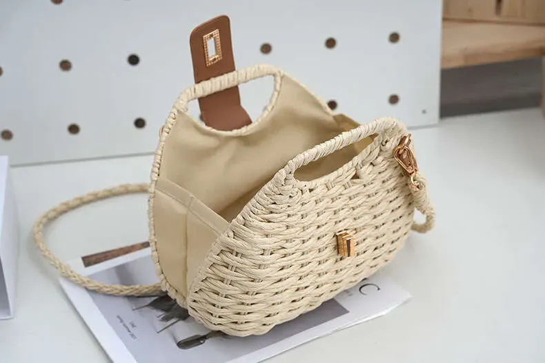 Schlichte, sommerliche Schutzhülle aus Stroh für Urlaub und Freizeit – lässige Umhängetasche aus hochwertigem Material_voghion.com