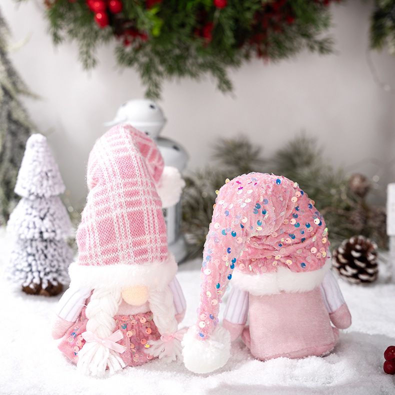 Funkelndes rosa Glitzer-Weihnachtsfiguren-Set – Stehender Weihnachtsmann, Schneemann und Rentier als Schreibtischdekoration für weihnachtliche Stimmung._voghion.com