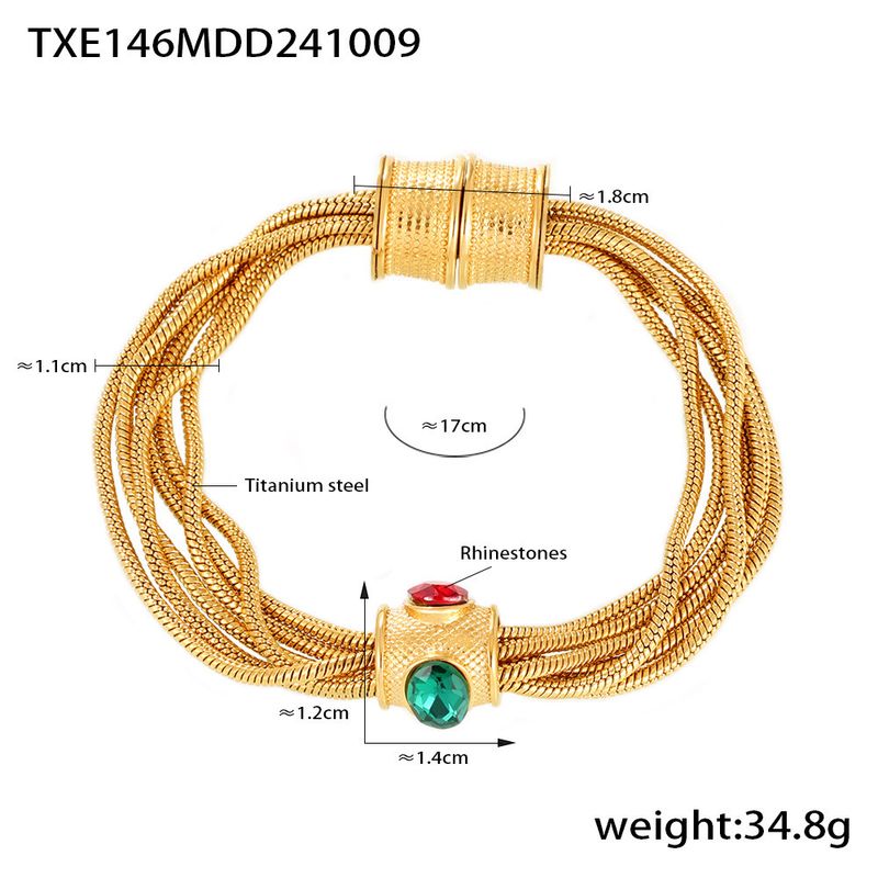 Damenschmuck, mehrlagige Halskette und Armband-Set mit Strasssteinen, Titanstahl vergoldet, minimalistisches Luxus-Modeaccessoire für Frauen_voghion.com