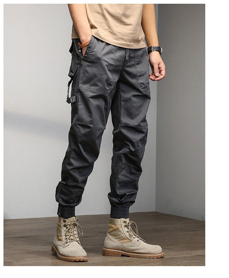 Summer new versatile simple fashion casual personality Japanese retro overalls trousers casual trousers sports outdoor leggings_voghion.com