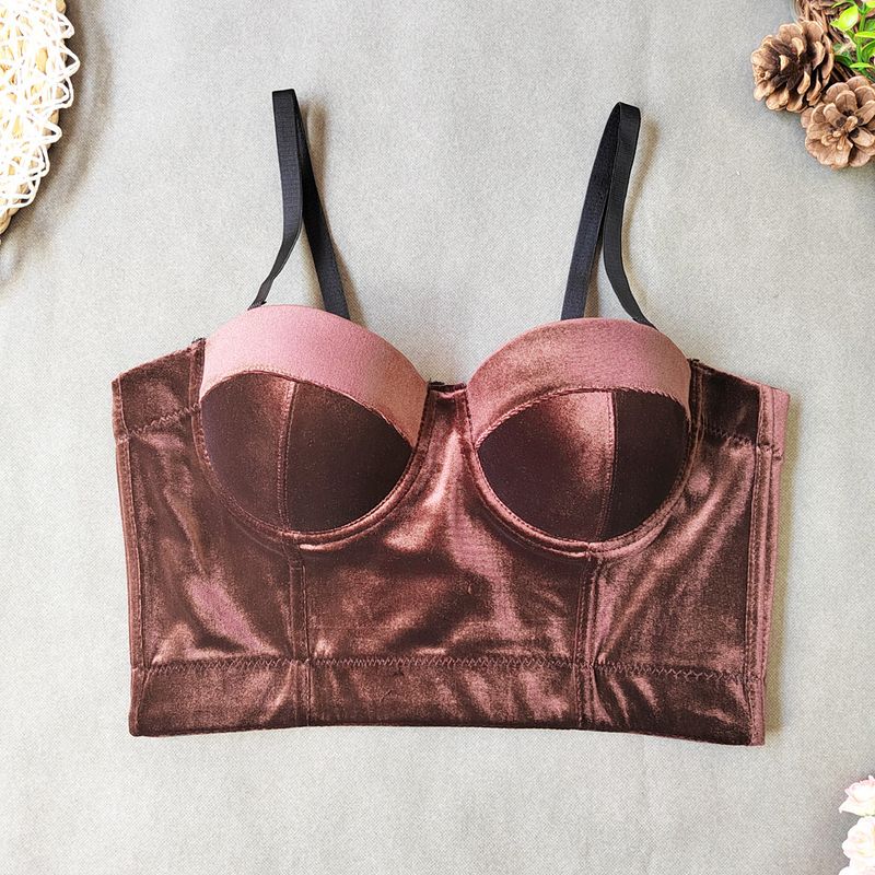 Vêtements pour femmes, bretelles en velours, vêtements d'extérieur, soutien-gorge en arête de poisson, couleur unie, velours coréen avec anneau en acier, gilet gainant, style court, haut tube polyvalent_voghion.com