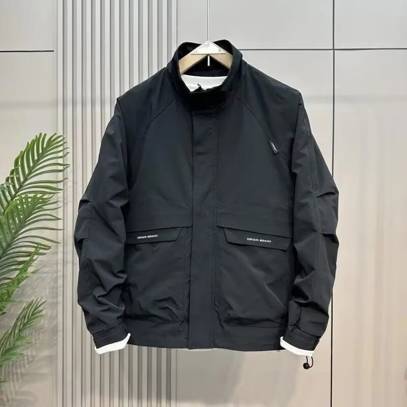 Stand collar jacket, men's spring new style jacket, trendy casual workwear, upper clothes, spring and autumn large pocket jacket_voghion.com