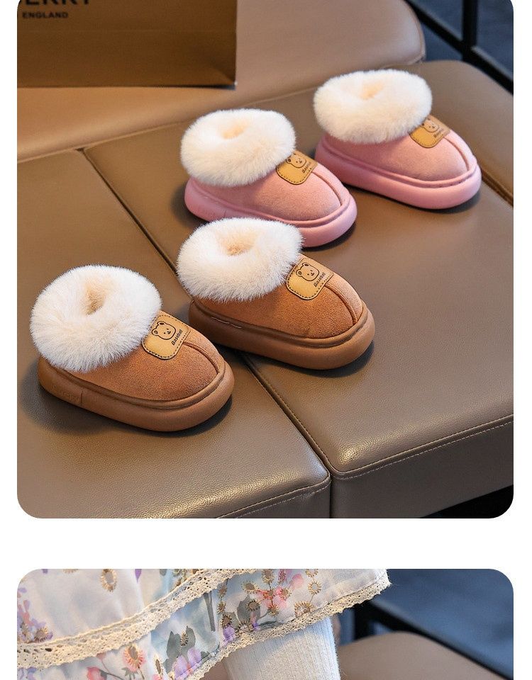 ToyPulse Kinderschuhe mit Absatz, Winterfleece-gefüttert, dicke Schneestiefel für Jungen, rutschfeste Hausschuhe aus Baumwolle für Kleinkinder_voghion.com