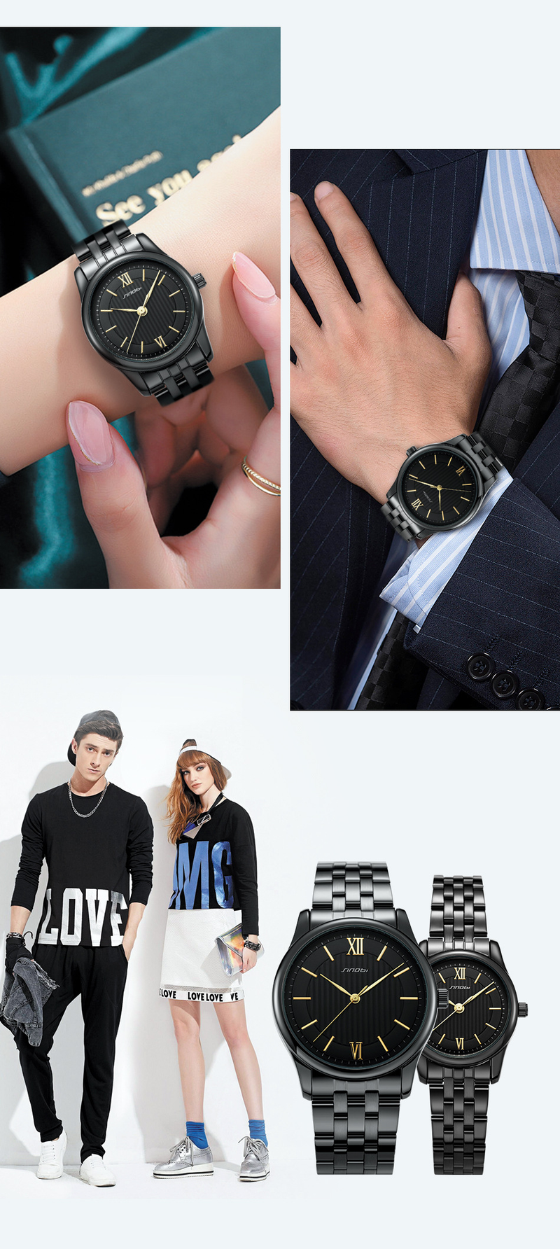 Ženska ura Sinobi ura za par poslovna modna moška ura ženska ura kvarčna ura ura nepremočljiv jekleni pas_voghion.com