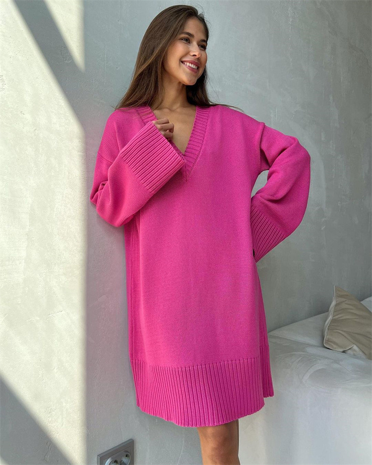 Damen-Pullover, mittellang, einfarbig, Rollkragenpullover, lockerer Boden, Grubenfaden, Langarm-Pullover_voghion.com