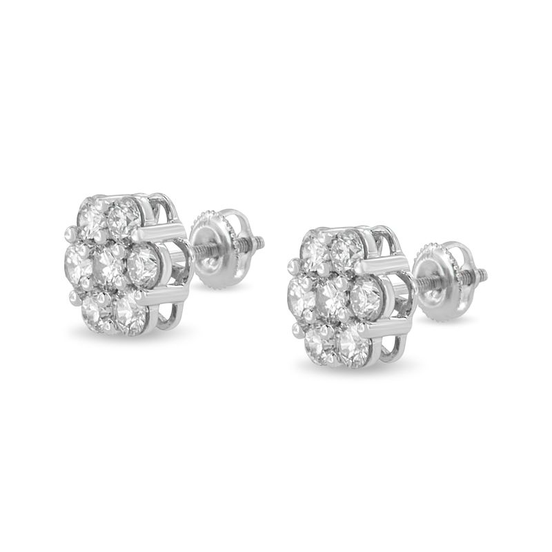 14K White Gold 3 cttw Prong Set Round-Cut Diamond Floral Cluster Stud Earring (I-J Color, SI1-SI2 Clarity)_voghion.com