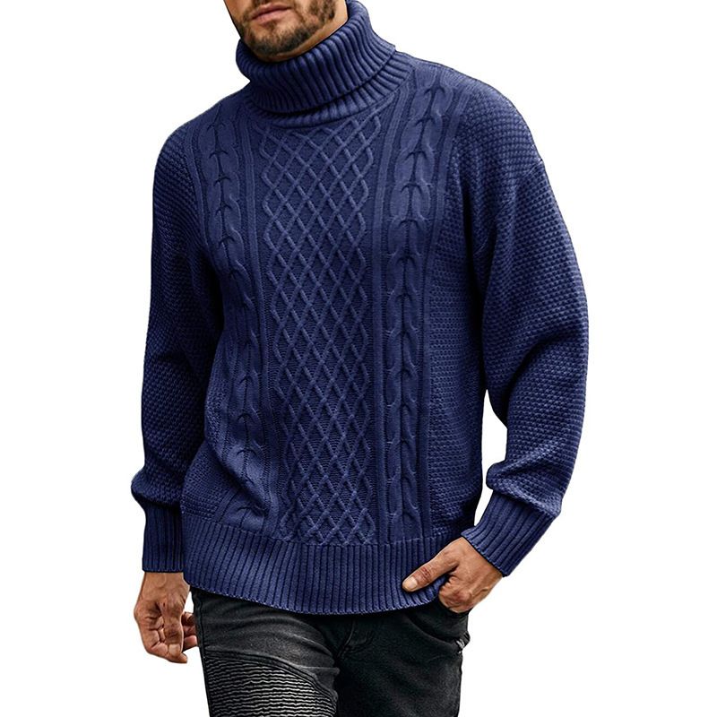 Autumn and Winter New High Neck Sweater Solid Color Long sleeved Knitted Shirt Top Men's Clothing_voghion.com