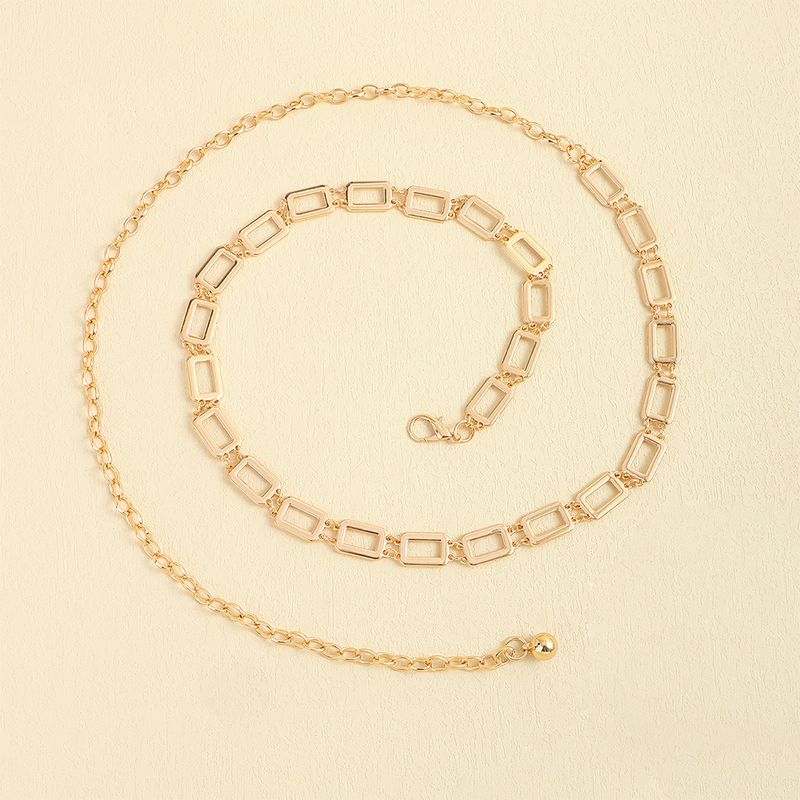 HOT Fashion women gold sier body Metal square hollow waist chain belt_voghion.com