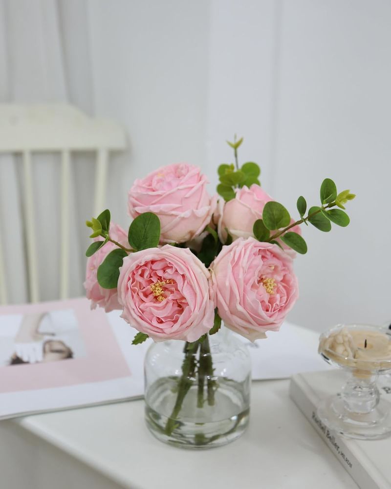 CHASMILE Artificial With Pink Roses Lifelike Flowers In Vase, Flower Arrangements Centerpiece Decor, Table_voghion.com