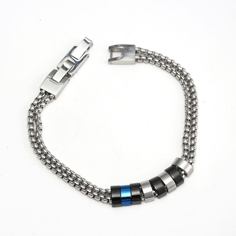 Hip Hop Cuban Stainless Ins Trendy Men's Pearl Chain Double Buckle Titanium Steel Bracelet_voghion.com