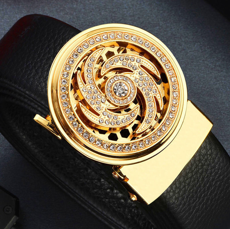 Fortune Comes And Goes Men's Automatic Fashion Rotating Buckle Belt Red White Black Versatile Cowhide_voghion.com