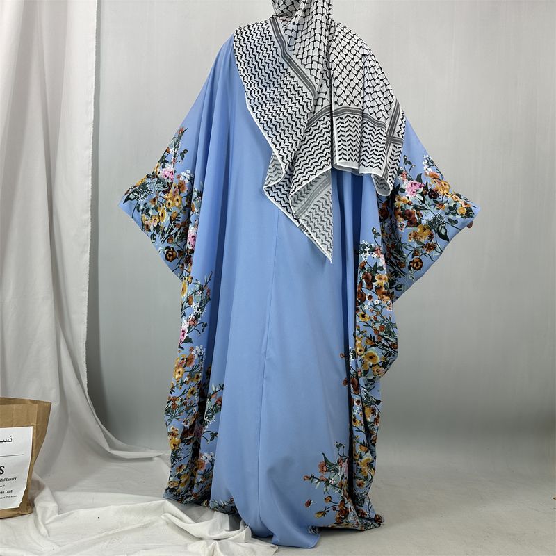 Hot Seller Vleermuismouwen Vlinder Abaya Femme Bloemenprint Kebaya Middenzoom Split Kaftan Jurken Voor Eid Marokkaanse Kaftan Maxi_voghion.com