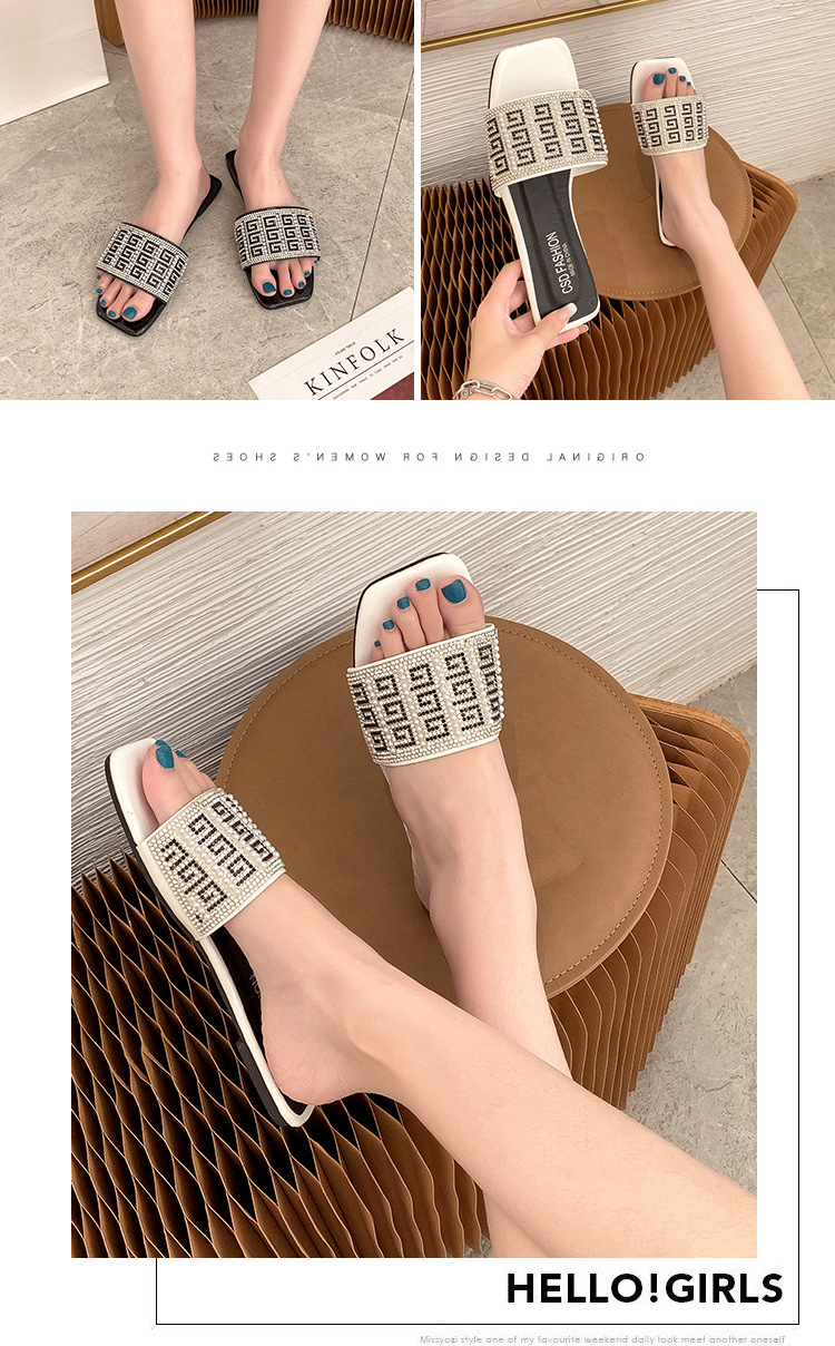 2024 Große Sandalen, Damen-Langzeitproduktion von koreanischen quadratischen Strasssteinen, mit flachem Boden,_voghion.com