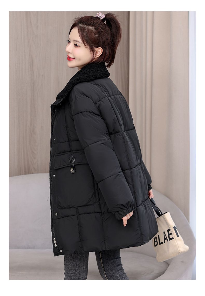 Grenzüberschreitender Kragen, neuer Winter 2024, dicke Daunenjacke für Damen, mittellang bis lang, koreanische Version, lockerer Baumwolljackenmantel_voghion.com