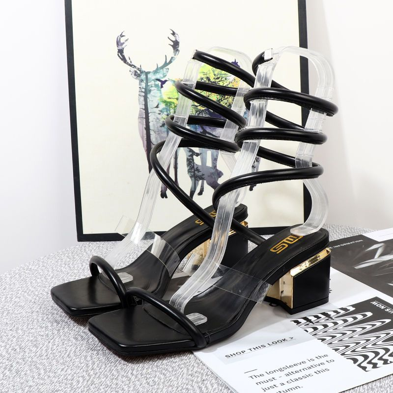 Sandali avvolti a primavera con spessi tacchi alti alla moda estivi 2024, copriscarpe romani per donna_voghion.com