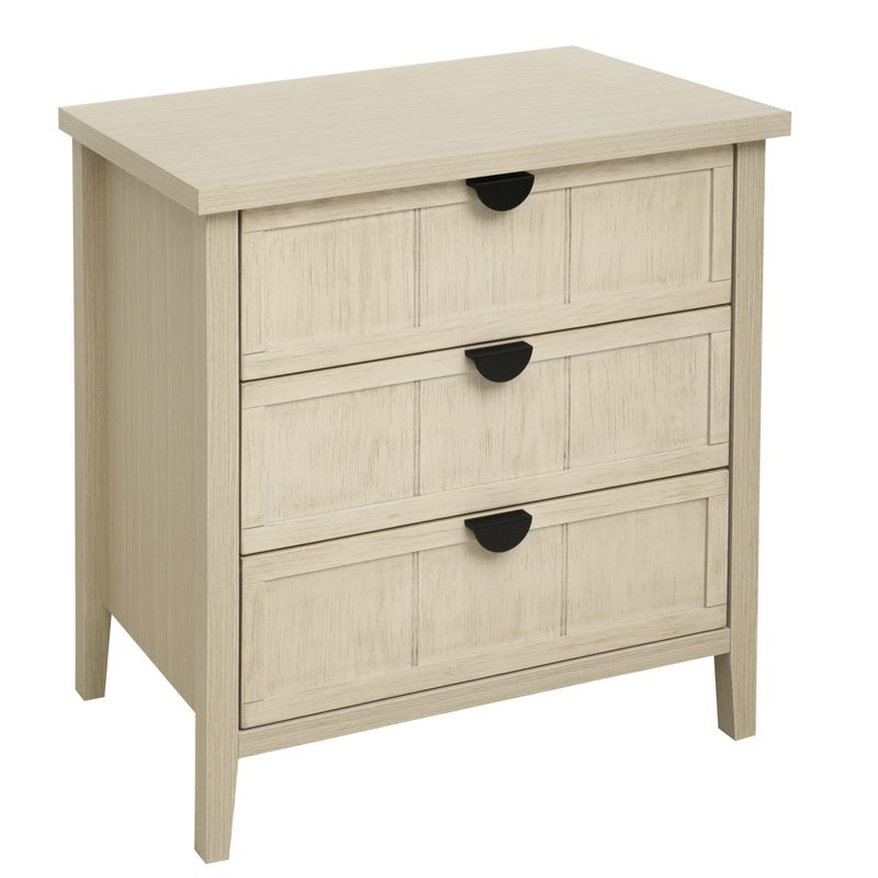 Meuble de rangement 3 tiroirs 80 x 40 x 80 cm, buffet aspect bois naturel avec sculptures linéaires, pour salon, chambre, bureau et étude._voghion.com