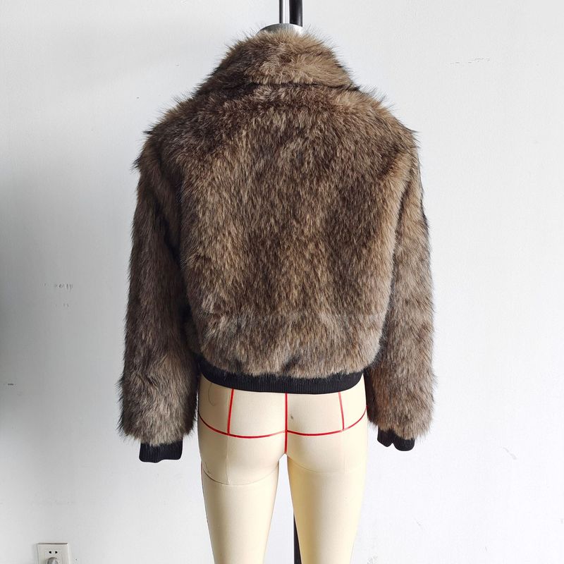 Blouson aviateur à col en fausse fourrure, style streetwear chic, prêt pour l'hiver, mélange de polyester, manches longues, col montant, tailles S/M/L/XL, vêtements d'extérieur tendance pour femme._voghion.com